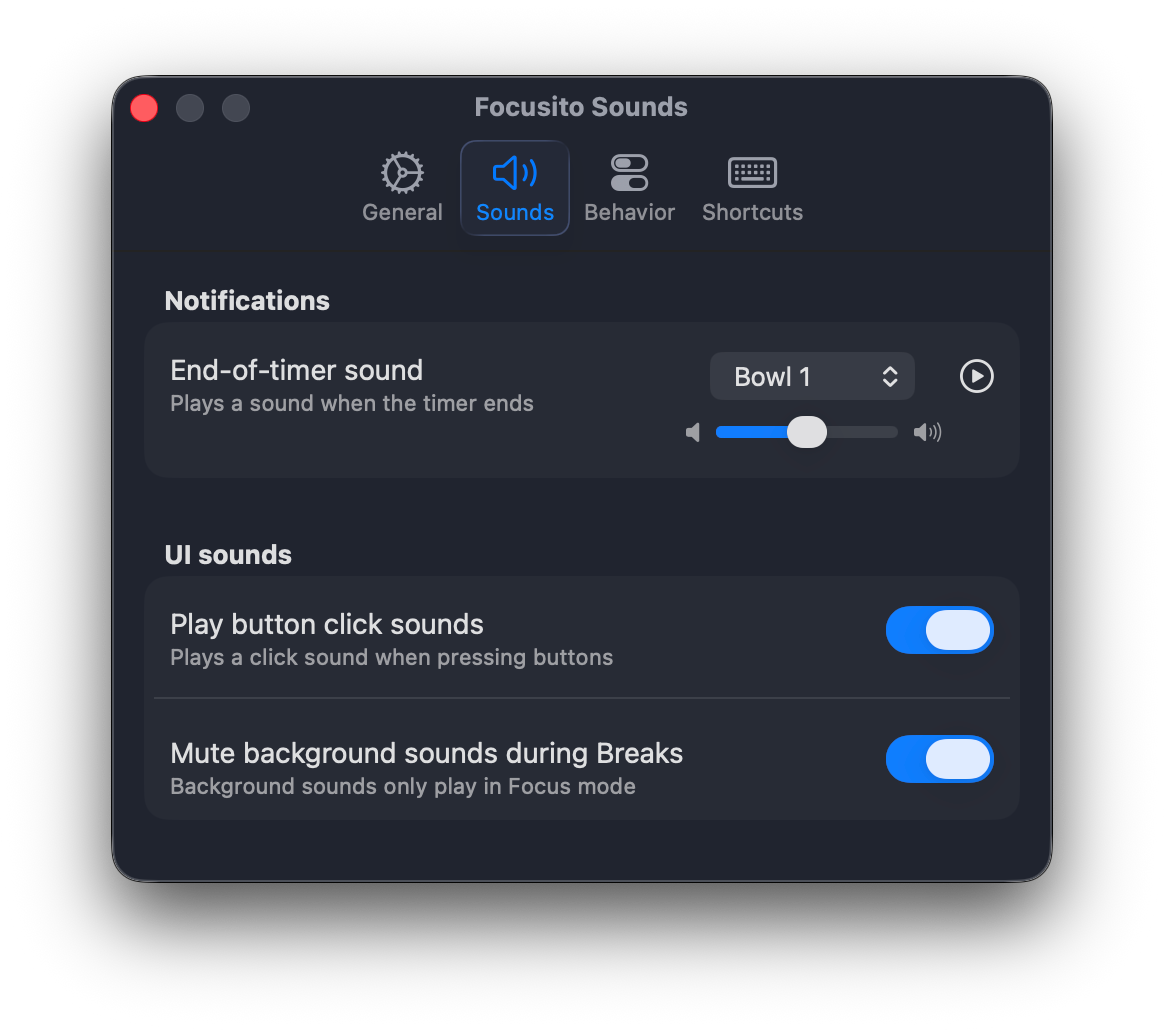 Focusito appearance settings