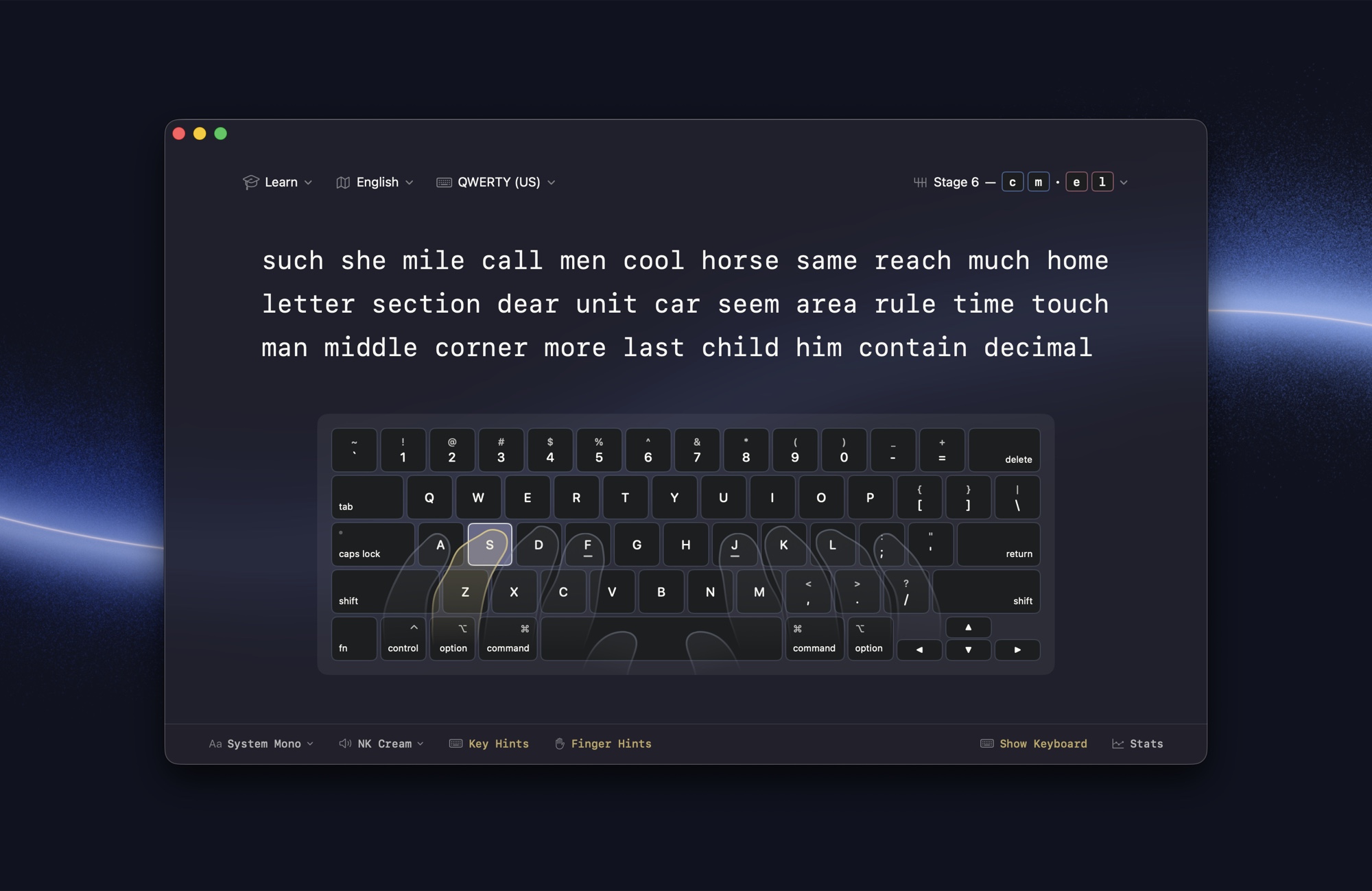 Mochi Type — typing practice with the on-screen keyboard on macOS