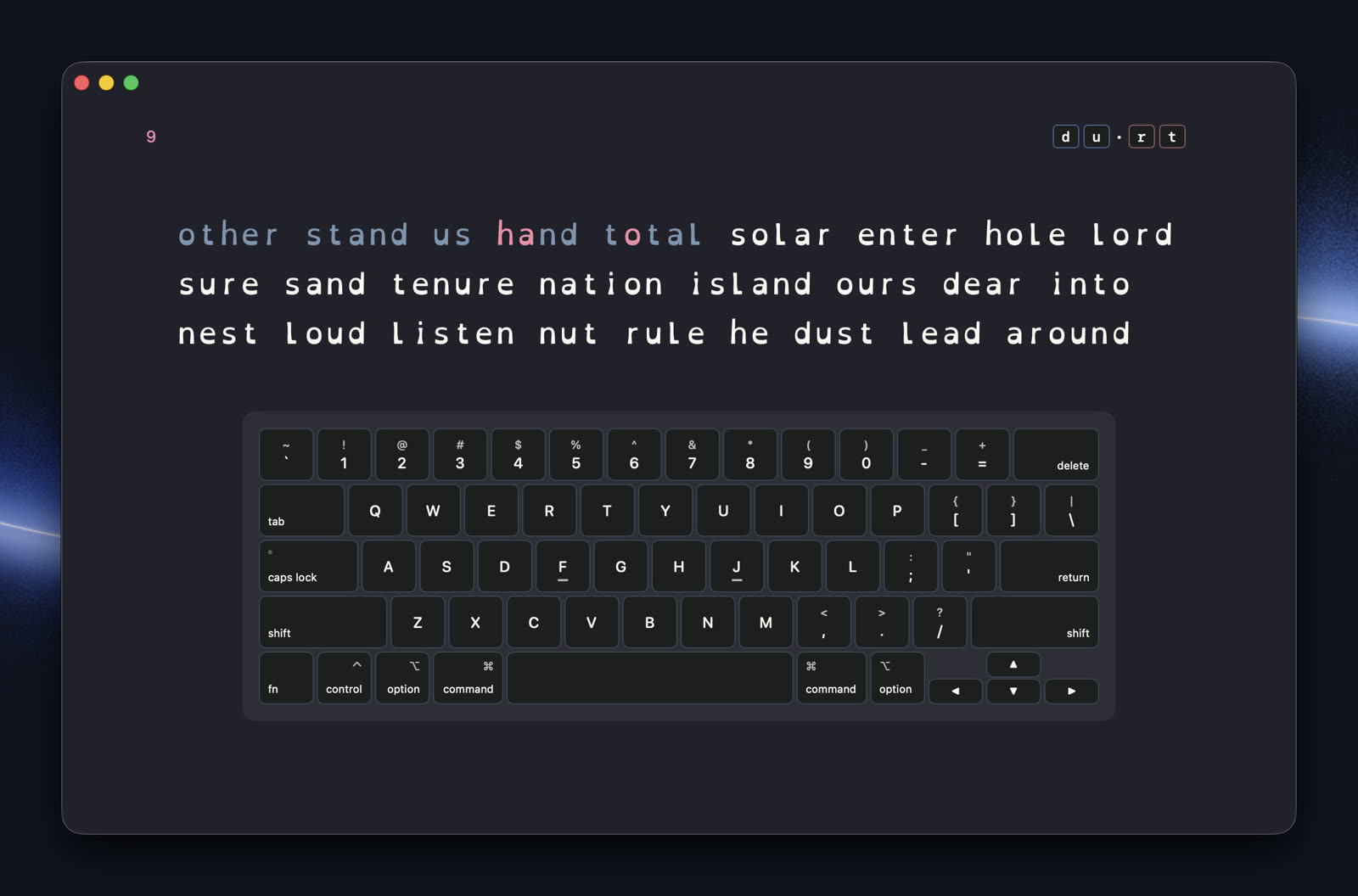 A distraction-free session in the OpenDyslexic font — no toolbars, just text and timer